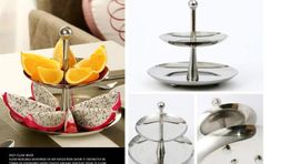 Fashional 2 Tier Stainless Steel Ciecle Cake Plate Stand Cupcake Fruit Holder Rack Wedding Decoration Party Tea Time Cake Stand