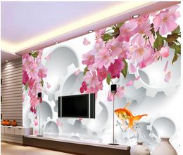 3d wallpaper for room Gear 3d Peach Blossom TV Backdrop photo wall murals wallpaper modern living room wallpapers
