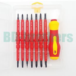 Red 7 in 1 Insulated Screwdriver Set 500V High Quality Insulating CR-V Magnetic Insulated Screwdrivers Kit 20set/lot