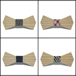 Fashion Wood Bowtie 20 styles Handmade Vintage Traditional Bowknot business paty Wedding finished product Wooden Bow tie 12*5cm For adults