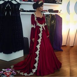 Elegant Velvet Burgundy Muslim Prom Dress Sweetheart Applique Stylish Trumpeted Long Sleeves Evening Gowns A-Line Formal Special Party Dress
