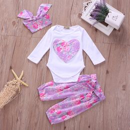 Newborn Clothes Autumn Winter Baby Clothing Sets Floral Heart Romper+Pants+Headband 3PCS Girls Outfits Toddler Girls Clothing Sets