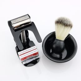 WEISHI High Level Butterfly Safety Razor Long handle with black ACRYLIC shaving brush stand + 20PCS blades + Bowl + Shaving brush NEW