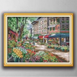 Paris flower market colorful decor home decor , Handmade Cross Stitch Embroidery Needlework sets counted print on canvas DMC 14CT /11CT