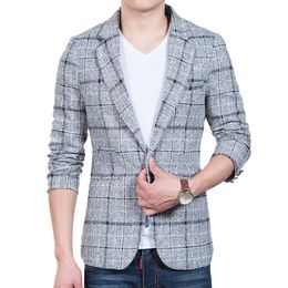 Wholesale- fashion men blazer latticed men casual suits slim fit Jacket costume homme 3 colors M-5XL JPYG111