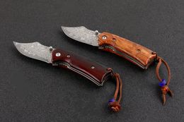 Promotion Damascus Folding Knife Rosewood Handle Pocket Knives With Nylon Bag and Retail box EDC Tools