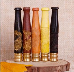 Removable cleaning solid wood rods cigarette holder trumpet carved dragon flat fishing pipe mouth single Philtre cigarette holder Philtre