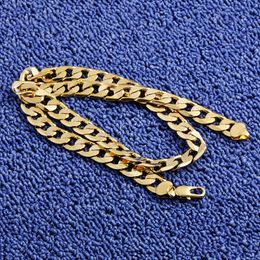 High quality 14K YELLOW Solid GOLD GF FLAT RIM CURB CHAIN WOMEN MEN SOLID CHARM 23.6INCH NECKLACE 10MM