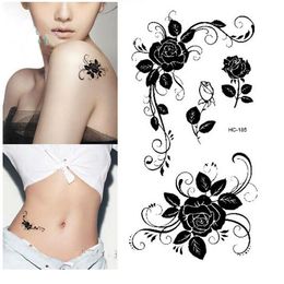 Femmes Sexy Finger Flash Faux Autocollants De Tatouage Noir Fleurs Blanches Rose Conception Transfert De L Eau Autocollant De Tatouage Temporaire