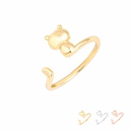 Wholesale 10pc/Lot Rings Adjustable 3D Cat Ring Silver Gold Rose Gold Plated Brass Jewellery for Women Girl Can Mix Colour EFR071 Factory Price