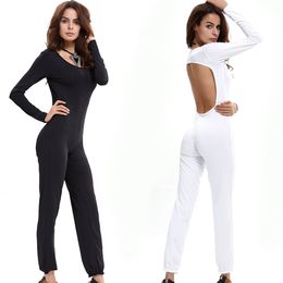 Wholesale- Rompers Women Jumpsuit 2016 New Fashion Solid Color Sleeveless Sexy Backless Full Length Plus Sizes Bodycon Jumpsuits BlackA01