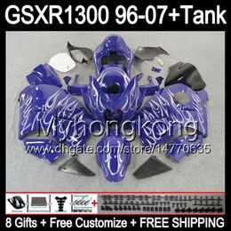 8gift For white flames SUZUKI Hayabusa GSXR1300 96 97 98 99 00 01 13MY50 GSXR 1300 GSX-R1300 GSX R1300 02 03 04 05 06 07 gloss blue Fairing