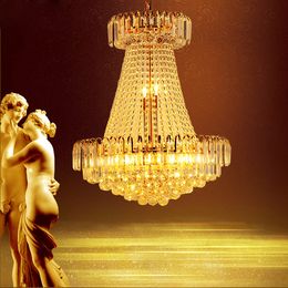 LED moderne goldene Kristall-Kronleuchter, Beleuchtungskörper, europäischer großer goldener Kristall-Kronleuchter, Heim-Innenbeleuchtung, Hängelampen, amerikanisches großes Droplight
