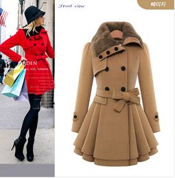 Wholesale Women Winter Autumn Trench Coat Brand Woollen Coat Double Breasted Long Sleeve Belt Red Slim Womens Khaki Trench Coat