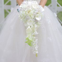 White Waterfall Wedding Flowers Bridal Bouquets Buque De Noiva Pearls Crystal Wedding Bouquets High Quality Bouquet Mariage294T