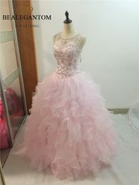 2017 Sexy Pink Backless Crystal Ball Gown Quinceanera Dresses with Sequined Beading Plus Size Sweet 16 Dresses Vestido Debutante Gowns BQ35