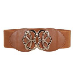 Wholesale- women belt heart imitation leather Fashion Decorative Elastic Waistband Elastic Wide Belt Stretchy solid match Dress Tops