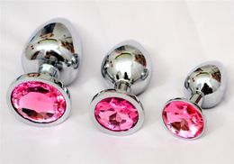 Stainless Steel Metal Anal Plug Booty Beads with Crystal Jewellery Adult Sex Toys Each sets Include Small , Medium and Large