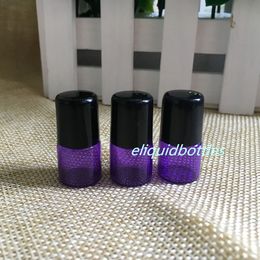 Colourful 4500pcs Mini 1ml Roll on Glass Bottles for Essential Oil Refillable Slim Sample Vial with Metal Ball Purple Free DHL Dropper Ship