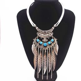 Wholesale-Fashion Bohemian Vintage Gypsy Colar Collier Maxi Ethnic Necklaces & Pendants Beads Leaf Tassel Choker Necklace X-742