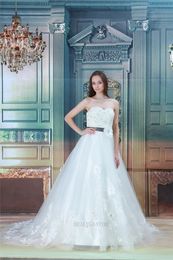 2017 White Sweetheart Lace Ball Gown Wedding Dresses Organza Appliques Beaded Flowers Cheap Lace Up Plus Size Bridal Gowns BM49