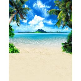 Blue Sky Sea Water Beach Themed Backdrop Palm Trees Hills Summer Holiday Wedding Scenic Photography Studio Background