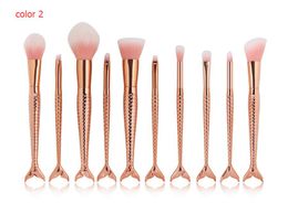 Brushes 3D Mermaid Tail Shape Blending Makeup Brush 10pcs /set Foundation Cosmetic Brush Thread Cosmetic Make Up Flat Mermaid Rainbow Brus