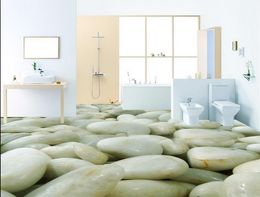 Popular high-definition seamless white pebble bathroom floor wallpaper for bathroom waterproof