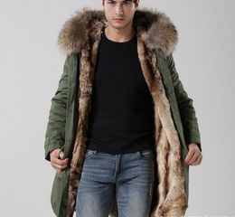 outerwear brown fur trim brown and white rabbit fur lining army green canvas long parkas men snow coats