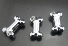 100pcs/lot 8mm one rhinestone dog bone slide charm Fit for 8MM Pet Collar Bracelet keychains