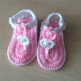Verano Bebé sandalias tejidas mano Bebé Blanco Ciruela crochet zapatos de niño recién nacido de hilo de algodón
