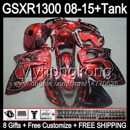 8gifts For SUZUKI Hayabusa GSXR1300 2008 2009 2010 2011 14MY51 black flames GSXR-1300 GSX R1300 GSXR 1300 2012 2013 2014 2015 red Fairing