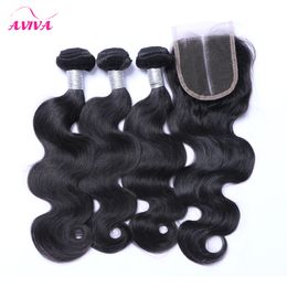 Peruvian Virgin Hair Body Wave With Closure 4Pcs Lot Lace Closure With Unprocessed Peruvian Human Hair Weaves Bundles Natural Colour Dyeable