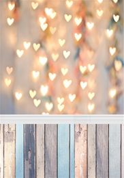 Glitter Love Heart Lights Photography Backdrop Vinyl Wood Planks Texture Floor Photo Background Bokeh Baby Newborn Booth Wallpaper Props