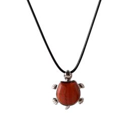 2017 Natural Red Carnelian Turtle Crystal Pendant Women Charka Healing Tortoise Jewellery Necklace 18" for Party in Gift Bags