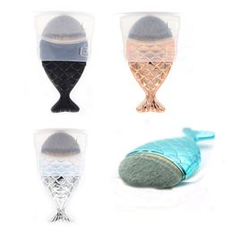 Mermaid oval brushes with cap Foundation Brush Face Gold Cosmetics Blush Powder Makeup Brushes Set 6 colors
