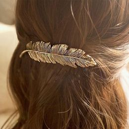 Women Leaf Feather Hair Clip Hairpin Barrette Bobby Pins Hair Accessories Bronze #R46