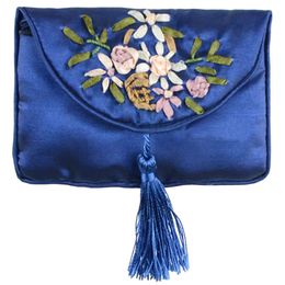 Handmade Ribbon Embroidery Small Coin Purse Jewellery Zip Bags Gift Packaging Satin Fabric Credit Card Holder Storage Pouch 2pcs/lot