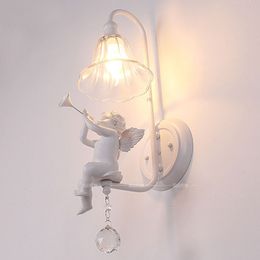 Italian Milan White Resin Baby Angel Bedroom Bedsides Wall Lights Living Room Crystal Wall Lamps Corridor Hallway Wall Sconces