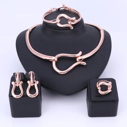 Women African Jewellery Sets Rose Gold Fashion Bridal Wedding Elegant Romantic Wedding Necklace Earring Bangle Ring Jewellery Sets