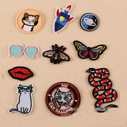 Iron On Patches DIY Embroidered Patch sticker For Clothing clothes Fabric Sewing red snake cat sunglasses design