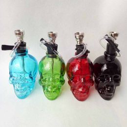 Skull bong Glass water smoking pipe hookah With Hose Metal Bowl 12 Colors Filter cigarette holder hookahs shisha Oil Rigs