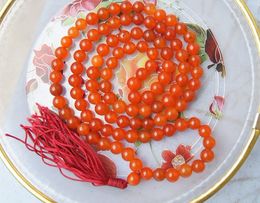 Tibetan buddhist prayer beads, red agate 108 vintage charm beaded bracelet necklace