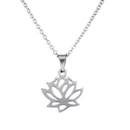 EVERFAST Fashion Stainless Steel Necklace,New Fashion Lotus Flower Pendant Necklaces Women Kids Long Chain Party Lucky Gift SN004