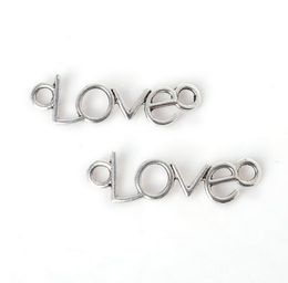 100Pcs/lot Zinc Alloy Antique Silver Plated LOVE Charms Pendants Connectors For Jewellery Findings Necklace Braclets 35x10mm