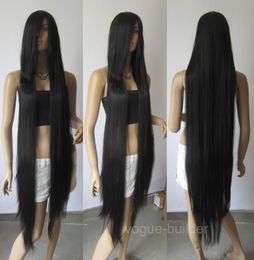 Wholesale free shipping >>130cm 51'' Long Black Heat-resistant Fibre Straight Cosplay Hair Wig