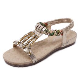 summer new women sandals Bohemia beaded diamond large size flat sandals non-slip soft sand beach women sandals 40 41 42