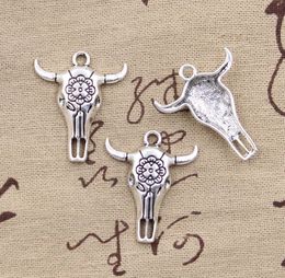 150pcs/lot Antique Silver Plated skull bull Ox Head Charms Pendants for Jewelry Making DIY Handmade Craft 32x26mm