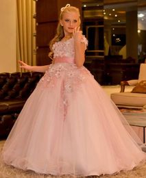 blush pink arabic flower girl dresses 3d floral appliques pearls child wedding dresses vintage little girl pageant dresses fg11