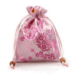 Cherry blossoms Small Drawstring Cloth Gift Bag Silk Brocade Jewellery Packaging Pouch Lavender Spice Sachet Perfume Storage Pocket with Lined